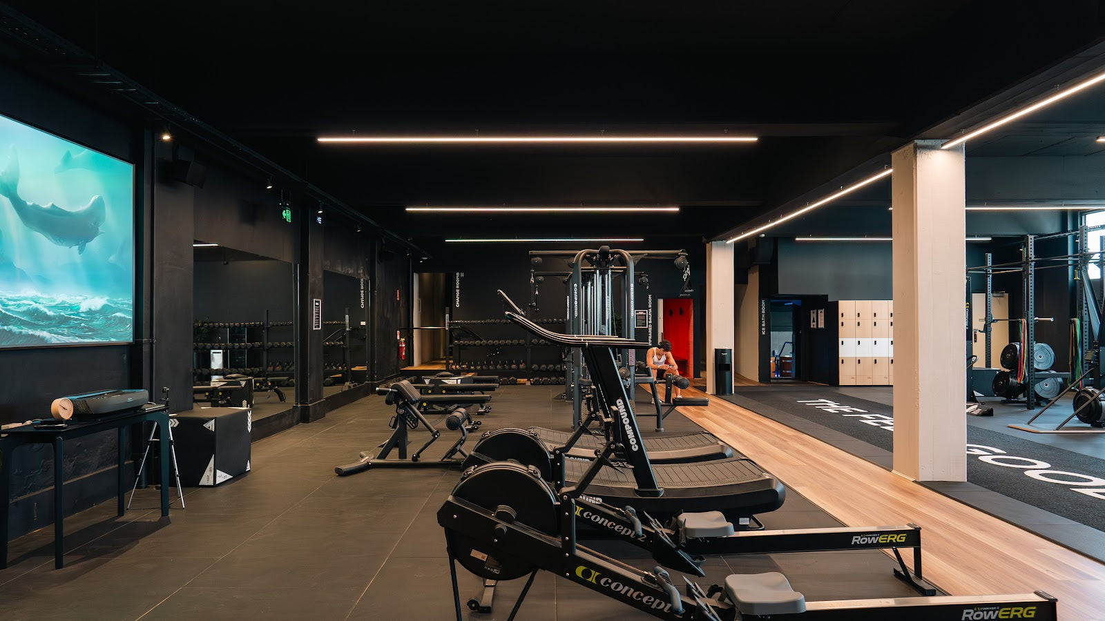 Cardio and rower zone in a 24/7 gym fitout by Compound Fitness